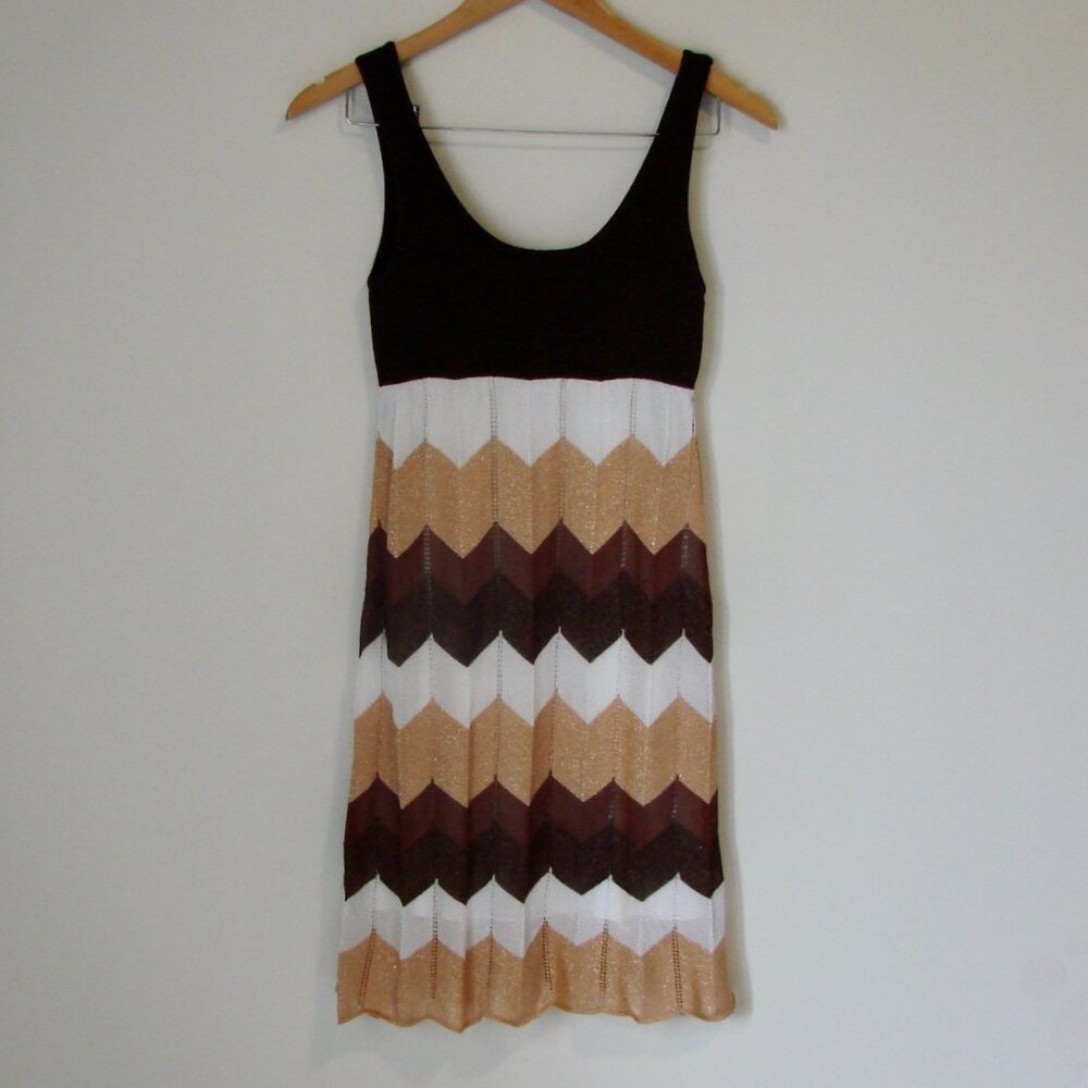 Bebe Y2K Knit Tank Dress Summer Stripe Metallic Gold Sparkle Stretch Medium